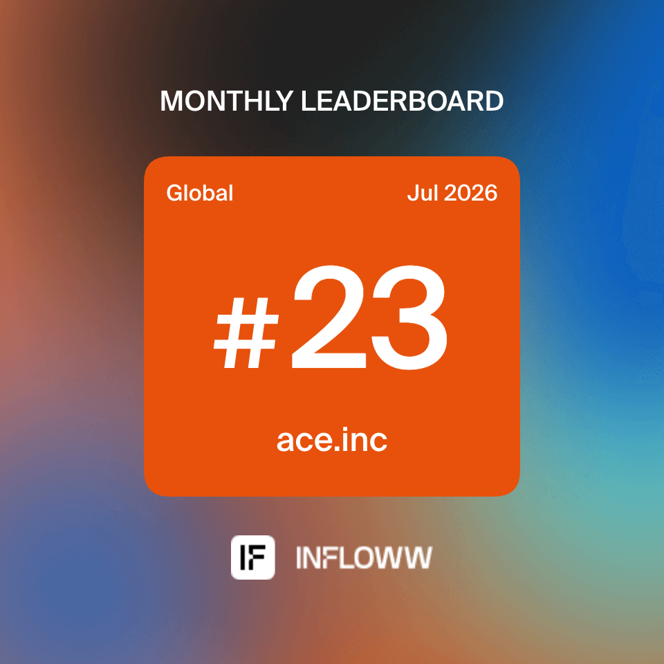 Infloww July 2026 monthly leaderboard: ace.inc ranked number 23 globally